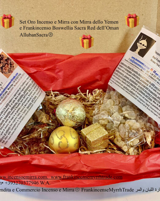 GOLD INCENSE AND MYRRH FESTIVE GIFT BOX WITH BOSWELLIA SACRA FRANKINCENSE AND YEMEN MYRRH