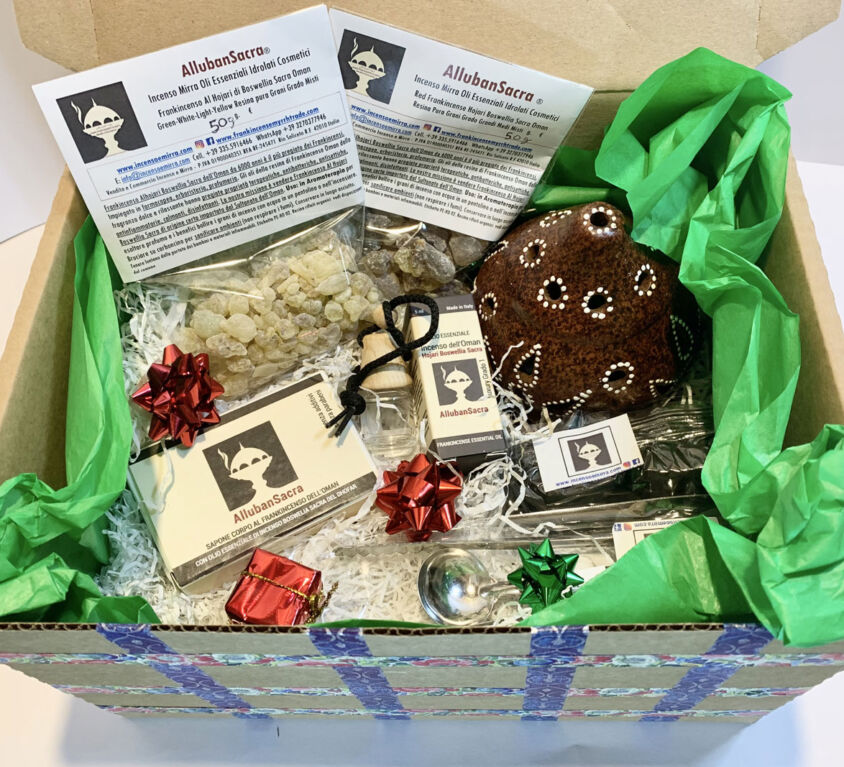 Christmas & New Year’s Eve Gift Idea Package with Boswellia Sacred Incense Oman, Essential Oil, Artisan Soap made in Italy, Diffuser.
