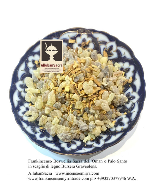 Aromatherapy with Palo Santo Flakes and Incense in natural Frankincense Boswellia Sacred grains from Oman.