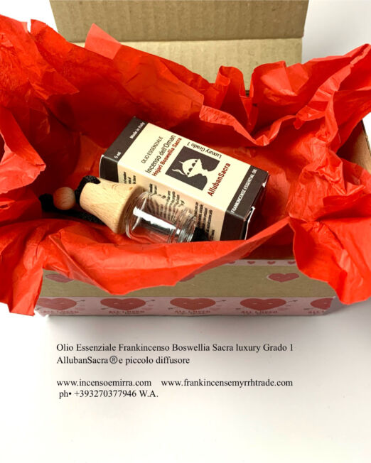 Valentine's Day Gift Box with AllubanSacra Frankincense Essential Oil Hojari Boswellia Sacra Luxury grade 1 and small Glass Diffuser.