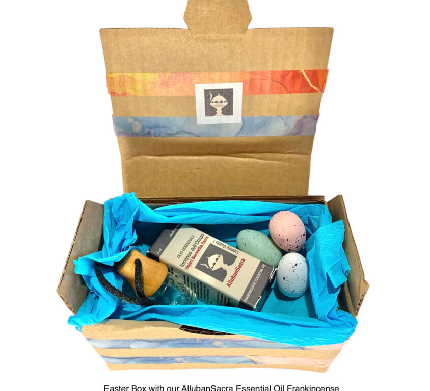 Easter Package Box of Essential Oil Frankincense (Incense) Boswellia Sacra Oman and Small Glass Diffuser. AllubanSacra
