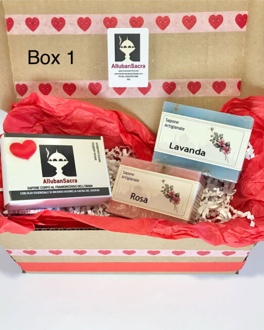 Mother's Day Box with Set 3 Soap handmade in Italy with Essential Oils Frankincense, Rose, Sandal, Argan Fragrances.